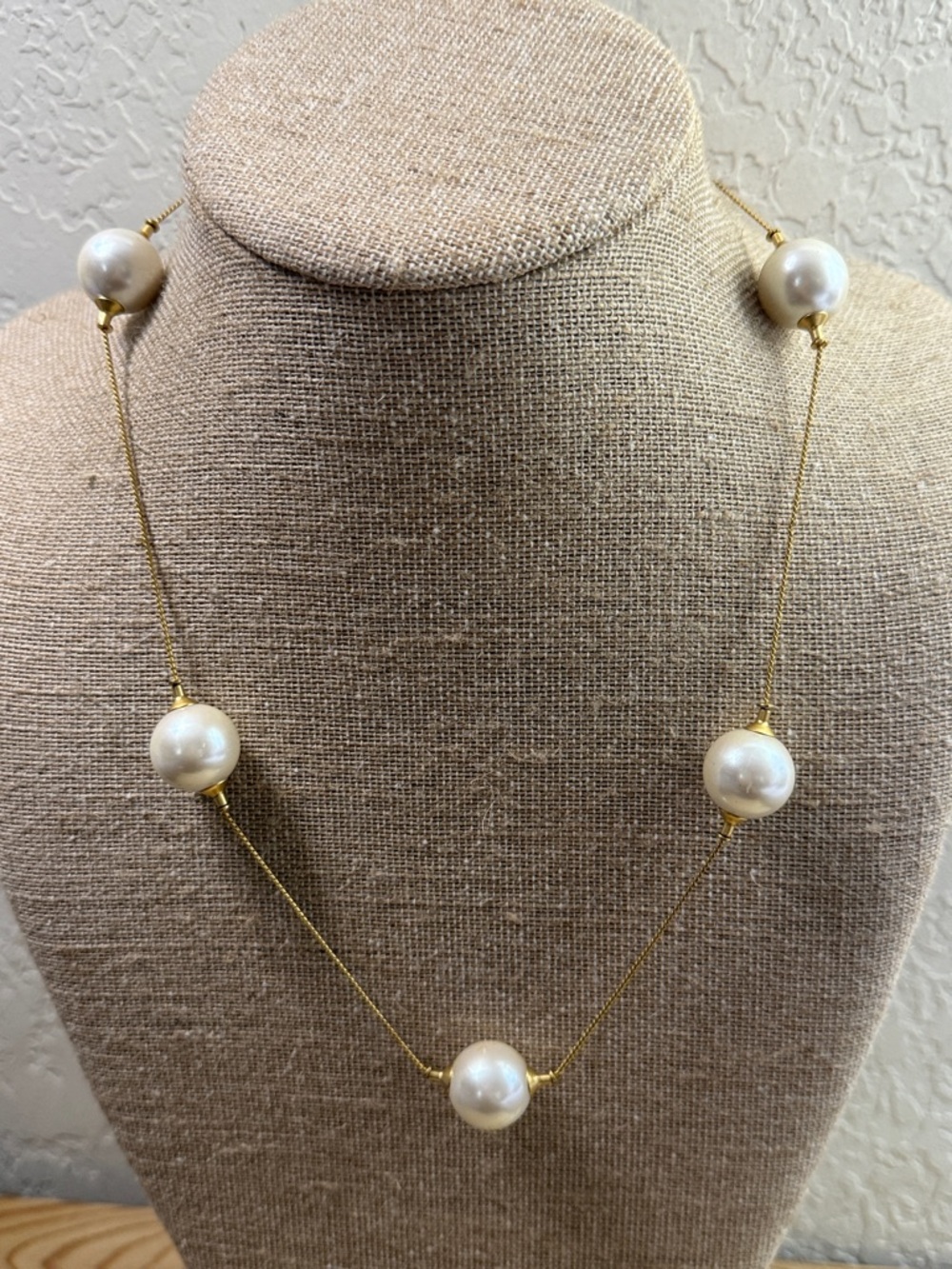 Anne Klein Gold Chain Necklace with White Pearl Stations
